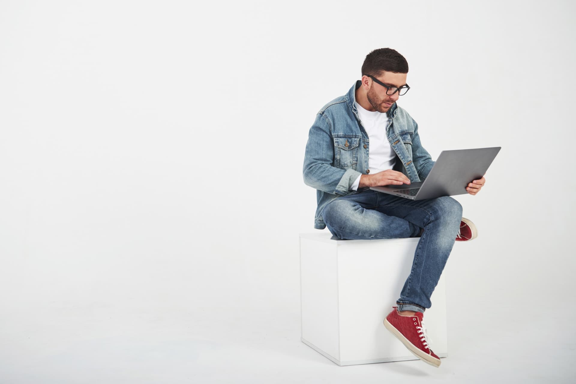 Candidate using a laptop while preparing for the next step in his career